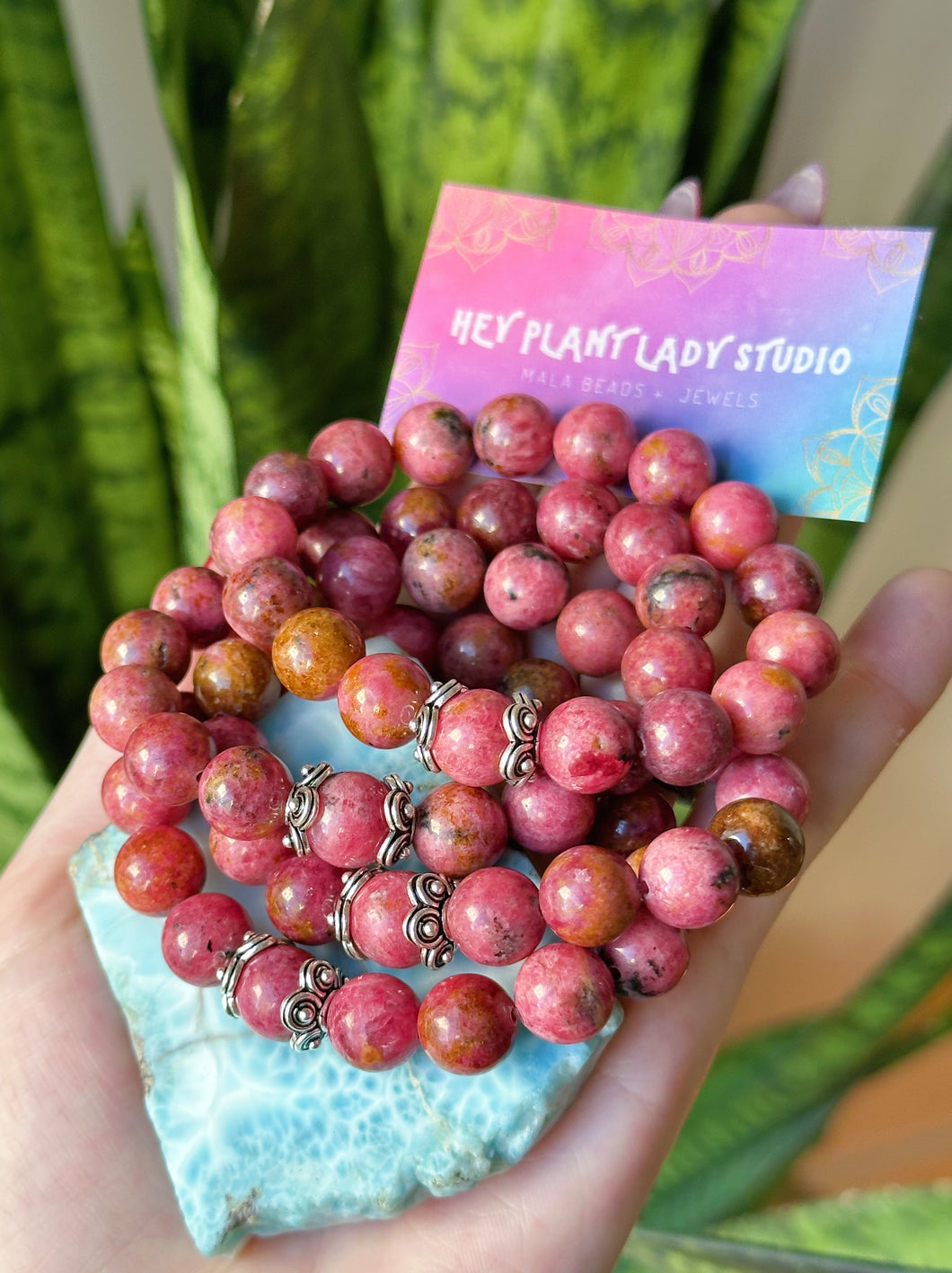 Understand Your Purpose - 10mm Brazilian Rhodonite + Hill Tribe Silver Spacers - Stretch Bracelet