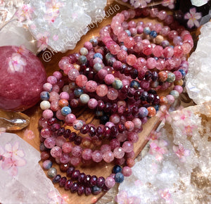 Heart Chakra - AA Natural Strawberry Quartz + Watermelon Tourmaline Bracelet