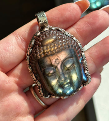 55mm Sunset Labradorite Buddha Pendant - 6