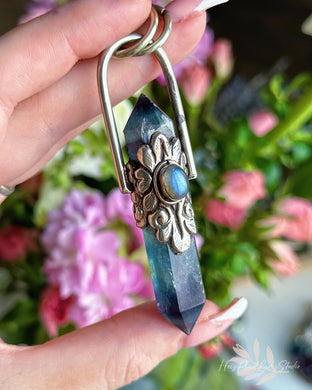 65mm Double Terminated Rainbow Fluorite + Labradorite Pendant