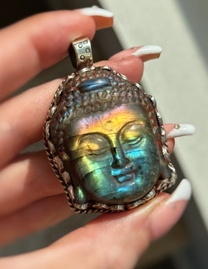 55mm Rainbow Flash Labradorite Buddha Pendant - 7